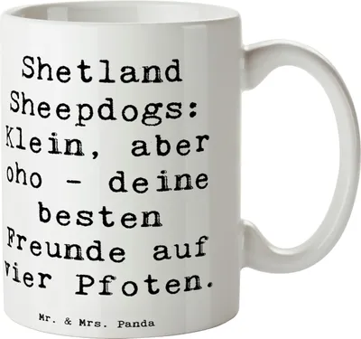 Produktbild von Mr. & Mrs. Panda Tasse Spruch Shetland Sheepdog Freunde - Weiß - Geschenk, Hunderassen Beschreibung, Hunde, große Herzen, intelligenter Hund, Kaffeebecher, Kaffeepott