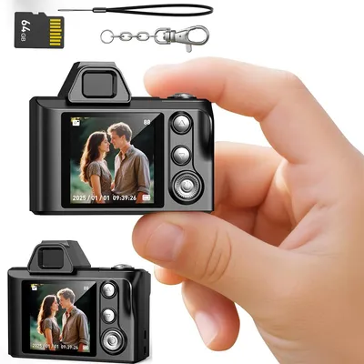 Produktbild von Mini Digitalkamera für Kinder, 2.4 Zoll 1080P HD Retro Kamera, 64 GB Süße Kamera Spielzeug Fotokamera, Geschenke für Jungen und Mädchen 3+Jahre