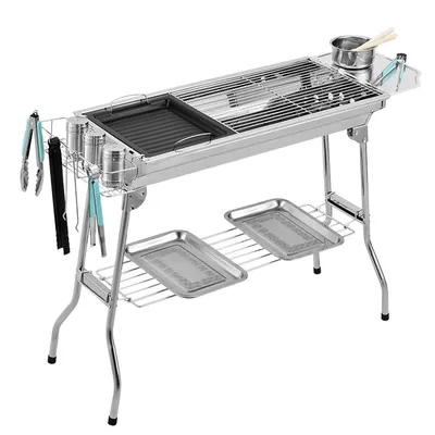 Imagen del producto de Barbacoa de acero inoxidable para exteriores, parrilla portátil y plegable