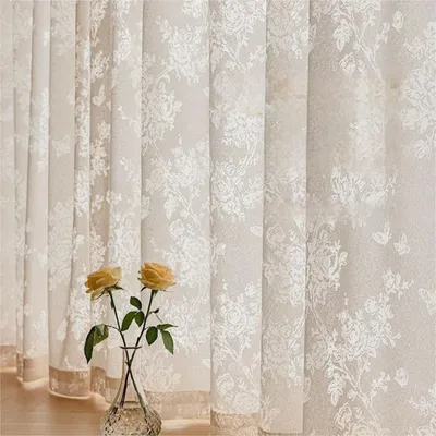Produktbild von Jacquard Spitze Vorhänge mit Schmetterlingsblumenmuster - 120x80 cm - Sandfarben