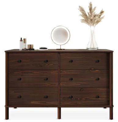 Produktbild von Kommode APOANA aus Massivholz mit 6 Schubladen, Nussbaum farben – Sideboard mit viel Stauraum für Kleidung und Accessoires, Schlafzimmer Kommode aus Holz mit Metallauszug und skandinavischem Design