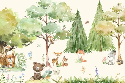 Immagine prodotto di Deco-Wall | Carta da parati fotografica per bambini | Foresta incantata | 300x200 cm | Carta da parati | Adesivi murali per bambini