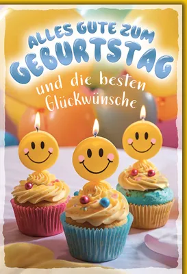 Produktbild von Geburtstag Smiley Cupcakes die besten Wünsche Glückwunschkarte mit Umschlag