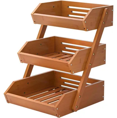 Obrázek produktu pro Košík na ovoce z bambusu, 3 úrovně, úložný prostor do kuchyně, hnědý, 42 cm