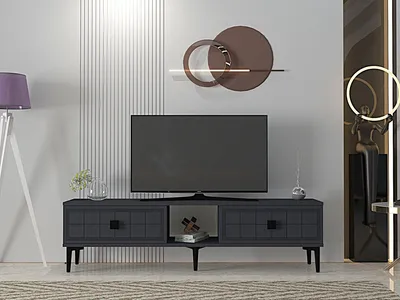 Obrázok produktu pre Skye Decor, kvalitný televízny stojan, farba antracit, 150 cm, 100% melamín, montáž na stenu