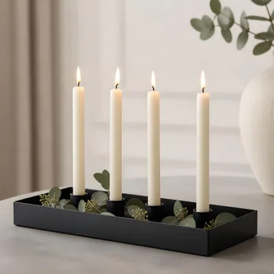 Produktbild von Kerzenhalter Metall Schwarz Deko Kerzenständer Adventskranz Tischdeko Tablett