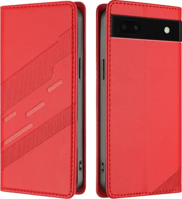 Produktbild von Hülle für Google Pixel 6A, Kunstleder Brieftaschen Handyhülle mit Kartenfach und Standfunktion Rot