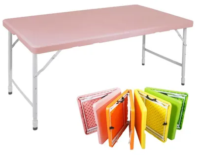 Image de Table pliante réglable en hauteur AIORBER 125 x 61 cm avec poignée de transport, table de camping pliable pour le jardin, le camping, les fêtes et les pique-niques, capacité de charge jusqu'à 135 kg, rose