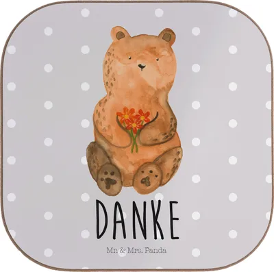 Produktbild von Mr. & Mrs. Panda Untersetzer Glas Bär Dankbar - Grau Pastell - Geschenk, Teddy, Coaster, Blumen, unterleger, Holzuntersetzer, Dankeschön, für Gläser, Danke, Tassen