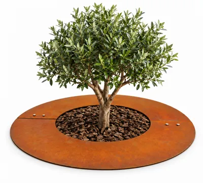 Productafbeelding van Relaxdays boomring, edelroest, grasmaaierrand, voor bomen en struiken, diameter 120 cm, plantenring voor de tuin, cortenstalen, bruin, AI-gegenereerde afbeelding