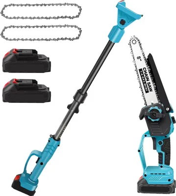 Immagine prodotto di Sega telescopica per rami 2 in 1 - Mini motosega - Lama da 20 cm - Asta da 2,7 m - Motore brushless - Batteria da 18 V - Set con 2 batterie, spina UE