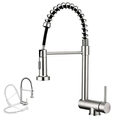 Produktbild von Küchenarmatur Edelstahl ausziehbar für Vorfenster gebürstet 360° schwenkbar mit 2 Strahlarten klappbar