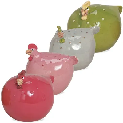 Image de Poule Poules multicolores Set de 4 pièces de 12 cm chacune