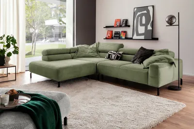 Produktbild von KAWOLA Sofa DELIA Ecksofa Cord olivgrün Recamiere links