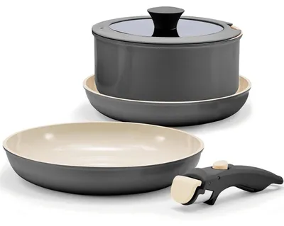 Produktbild von Kochgeschirr Set 5-teilig Keramik Antihaft Induktion Backofenfest Schwarz 20/26cm