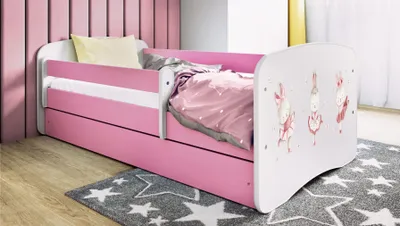 Image de Lit d'enfant Lit d'adolescent Lapin avec papillons 70x140, 80x160, 80x180 cm - Set complet avec matelas, tiroir & protection antichute