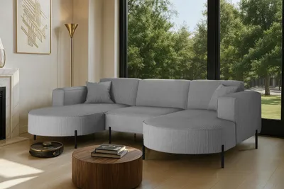 Produktbild von Kaiser Möbel Ecksofa, Sofa Designer Modena U Rein stoff Poso Silber