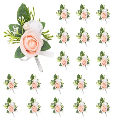 Image de 20 fleurs artificielles pour bouquets de mariée - Boutonnières roses pour cérémonies