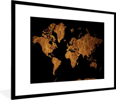 Produktbild von MuchoWow® Gerahmtes Poster Weltkarte - Abstrakt - Braun 80x60 cm - Poster mit Schwarzem Bilderrahmen Wandposter Rahmen Foto Bilder - Schlafzimmer-Dekorationen - Fotoposter