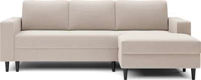 Image de Selsey Nalika Canapé d'angle avec fonction sommeil, coffre de lit, housse en velours blanc crème hydrofuge, côté droit
