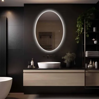 Image de LoXa – Miroir de salle de bain Rondo avec LED 120 × 70 cm – Design rond – Éclairage périphérique – Dimmable – Antibuée – Fonction mémoire –tactile – Économe en énerg