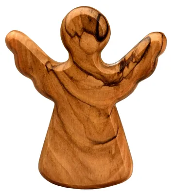 Produktbild von Schutzengel aus Olivenholz - Handgefertigte Engel-Figur aus Bethlehem - Glücksbringer - (ohne Gravur) - (1 Stück)