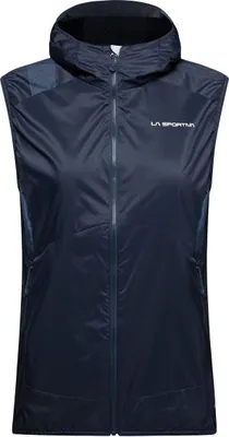 Dunkelblaue Weste mit Kapuze von La Sportiva; geeignet für Damen; aus leichtem Material.
