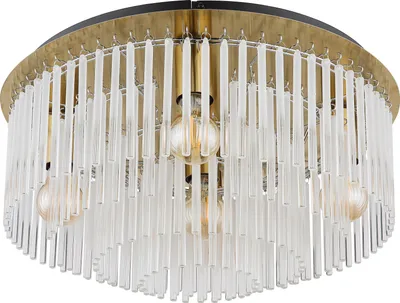 Produktbild von Globo Lighting Deckenleuchte Metall goldfarben matt, schwarz, Glasstäbe opal, klar verlaufend, ø: 500mm, H: 250mm, exkl. 5x E27 60W 230V