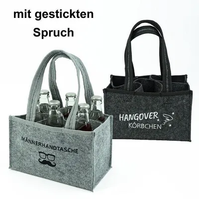 Produktbild von Männerhandtasche Flaschenhalter Hang Over Körbchen Filztasche Bierhalter 6 Flaschen Herrenhandtasche