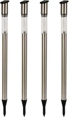 Produktbild von 4er Set LED Solarleuchte mit Erdspieß, Edelstahl, Dämmerungssensor, Höhe 70cm