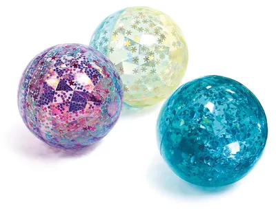Image de LUDI – Ensemble de 3 balles brillantes – Balles souples, scintillantes et rebondissantes – Structure prismatique – Favorise la motricité et la perception visuelle – Diamètre : 10 cm – À partir de 3 mois