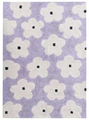 Produktbild von BELIANI Teppich Violett u. Weiß Baumwolle Rechteckig 140 x 200 cm Blumenmuster Kurzhaar Modern Boho-Stil Kinder Wohnzimmerteppich für Fußbodenheizung