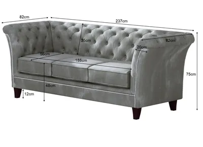 Produktbild von S-STYLE MÖBEL - Zephyr - Chesterfield Polstergarnitur 3+2+1 aus Grau Samt-Stoff, B/T/H: 3er - 237 cm/ 82 cm/ 75 cm