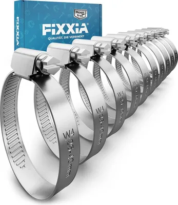 Produktbild von FIXXIA Schlauchschellen [25-40mm] - rostfreier robuster Edelstahl - Schlauchklemme - Schlauchschelle für Pool, Garten, KFZ & Waschmaschine geeignet 10er-Pack