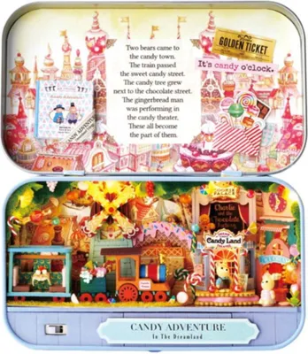 Zdjęcie produktu dla Habarri | Miniaturowy Domek - DIY Domek dla Lalek - Drewniany Domek z Meblami i Oświetleniem LED - Prezent dla Dzieci - Królestwo Słodyczy