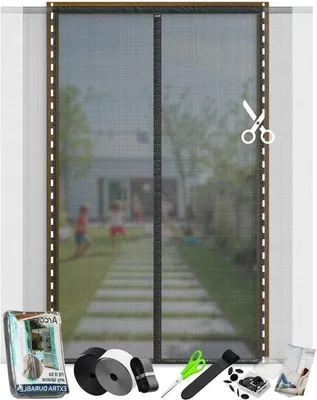 Obrázek produktu pro Automatická síť proti hmyzu, 200 × 210 cm, černá, montáž na dveře, magnetická, automatické zavírání