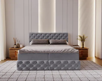 Zdjęcie produktu dla Łóżko Chesterfield kontynentalne z pojemnikiem na pościel Tkanina Royal Velvet Ciemnoszary 160x200 cm