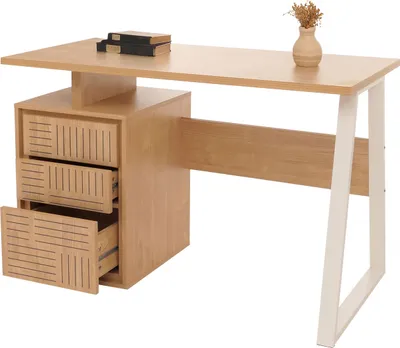 Image de Bureau HWC-O32, table d'ordinateur, table de travail, tiroir, bois mélaminé, 77x118x58cm ~ orme naturel