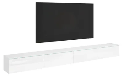 Zdjęcie produktu dla Nowoczesna szafka pod TV 300 cm do salonu z oświetleniem biały/biały połysk