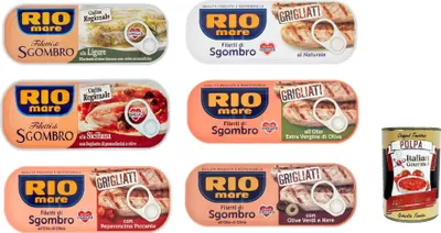 Produktbild von Rio Mare Filetti di Sgombro grigliati Makrelenfilets 6x 120g reich an Omega 3 + Italian Gourmet polpa 400g
