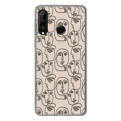 Produktbild von MuchoWow® Handyhülle Schutzhülle Hülle für Huawei P30 Lite Muster - Kopf - Strichzeichnung Silikon Softcase Handy Hülle - Handyhülle