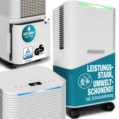 Immagine prodotto di MONZANA® Deumidificatore Casa 12L/Giorno con Display LED e Timer 24h, Portatile per 15-20m², Deumidificatore Casa Muffa e Purificatore d'Aria Efficiente