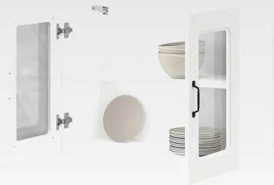 Produktbild von Küchen-Hängeschrank mit Glastür Kalmar Weiß Holzwerkstoff Hängeschrank für Badezimmer Küche Wäscheraum