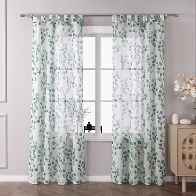 Produktbild von Joyswahl Vorhang Voile Gardinen mit Schlaufen halbtransparent Schlaufenschal mit Blattmuster BxH: 140x260 cm Grün 1 Stück
