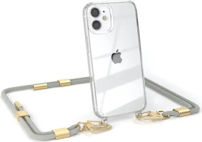 Produktbild von EAZY CASE Handykette für Apple iPhone 12 Mini, Transparente Silikonhülle mit Band, Clear Case, abnehmbar in Beige