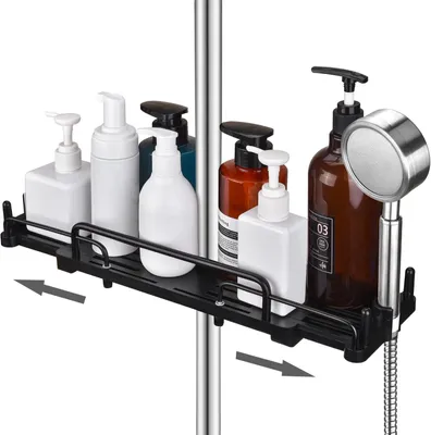 Produktbild von Duschablage Ohne Bohren Teleskopisch, zum hängen Badezimmer Organizer, Duschregal für 18 mm-25 mm Duschstange, Schwarz, für Dusche und Badezimmer