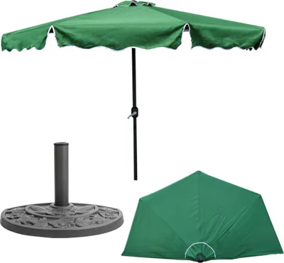 Productafbeelding van Parasol met halve kap, diameter 270 cm, hoogte 235 cm, groen, inclusief halve voet