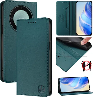 Immagine prodotto di Custodia in pelle per Honor X9A / Magic5 Lite, flip case con slot per carte, portafoglio e supporto Verde scuro