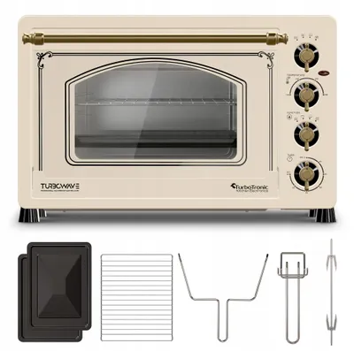 Zdjęcie produktu dla Piekarnik elektryczny Retro styl TurboTronic 45L termoobieg rożen grill podwójna szyba 2000W Beżowy