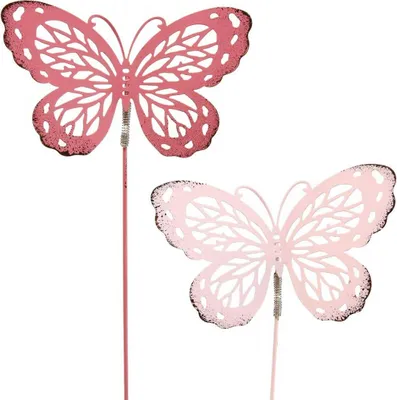 Produktbild von Gartenstecker Schmetterling Metall Rosa Dekoration Blumen Garten 6 Stück